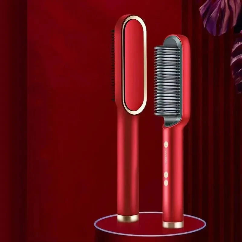 Electric PTC heat straightening brush One Step Hair Dryer 3 In 1 Ceramic Flat Iron Women Hair Straightener comb And Curling