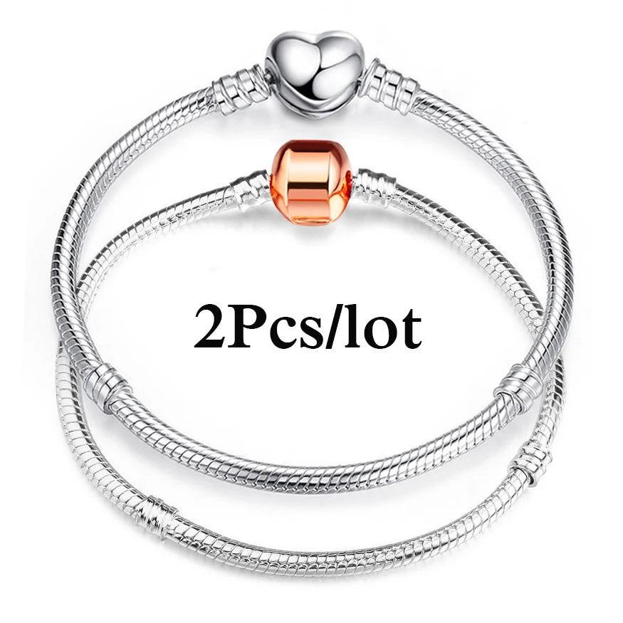 2Pcs/Lot Special Offer 3mm Silver Color Snake Chain Charm Bracelet For Women Men Fit DIY Bracelets Jewelry Gift Wholesale