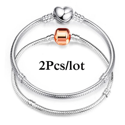 2Pcs/Lot Special Offer 3mm Silver Color Snake Chain Charm Bracelet For Women Men Fit DIY Bracelets Jewelry Gift Wholesale