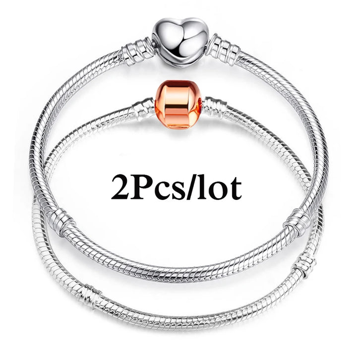 2Pcs/Lot Special Offer 3mm Silver Color Snake Chain Charm Bracelet For Women Men Fit DIY Bracelets Jewelry Gift Wholesale