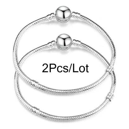 2Pcs/Lot Special Offer 3mm Silver Color Snake Chain Charm Bracelet For Women Men Fit DIY Bracelets Jewelry Gift Wholesale