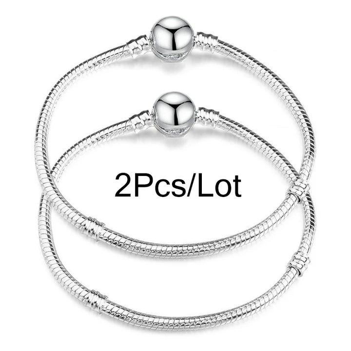 2Pcs/Lot Special Offer 3mm Silver Color Snake Chain Charm Bracelet For Women Men Fit DIY Bracelets Jewelry Gift Wholesale