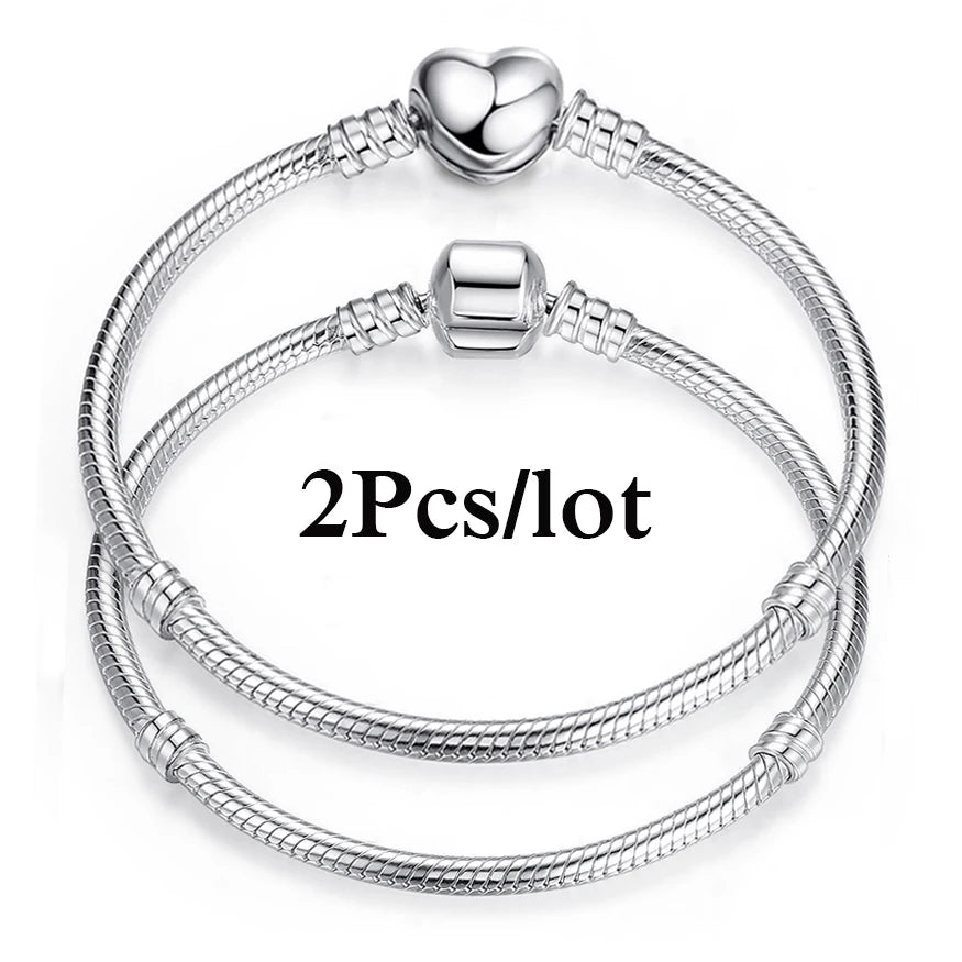2Pcs/Lot Special Offer 3mm Silver Color Snake Chain Charm Bracelet For Women Men Fit DIY Bracelets Jewelry Gift Wholesale