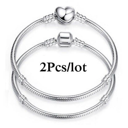 2Pcs/Lot Special Offer 3mm Silver Color Snake Chain Charm Bracelet For Women Men Fit DIY Bracelets Jewelry Gift Wholesale
