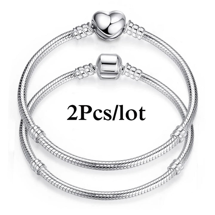 2Pcs/Lot Special Offer 3mm Silver Color Snake Chain Charm Bracelet For Women Men Fit DIY Bracelets Jewelry Gift Wholesale