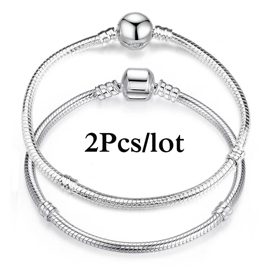 2Pcs/Lot Special Offer 3mm Silver Color Snake Chain Charm Bracelet For Women Men Fit DIY Bracelets Jewelry Gift Wholesale