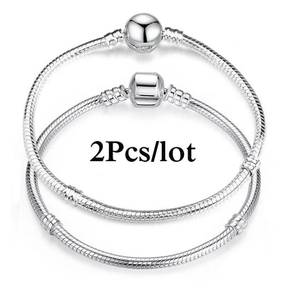 2Pcs/Lot Special Offer 3mm Silver Color Snake Chain Charm Bracelet For Women Men Fit DIY Bracelets Jewelry Gift Wholesale