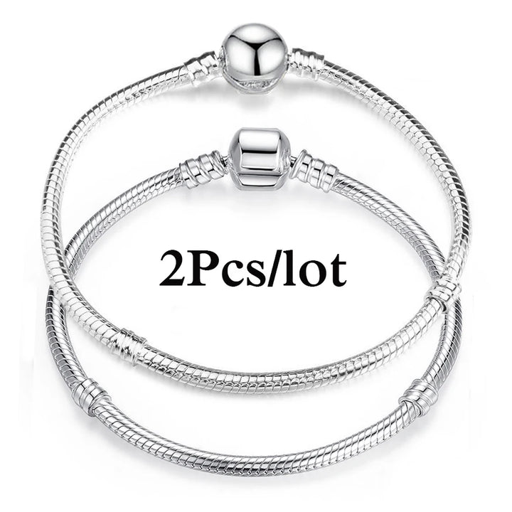 2Pcs/Lot Special Offer 3mm Silver Color Snake Chain Charm Bracelet For Women Men Fit DIY Bracelets Jewelry Gift Wholesale