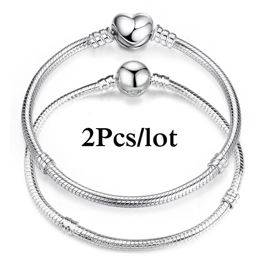 2Pcs/Lot Special Offer 3mm Silver Color Snake Chain Charm Bracelet For Women Men Fit DIY Bracelets Jewelry Gift Wholesale