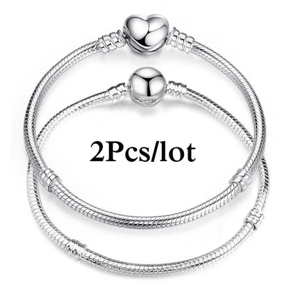 2Pcs/Lot Special Offer 3mm Silver Color Snake Chain Charm Bracelet For Women Men Fit DIY Bracelets Jewelry Gift Wholesale