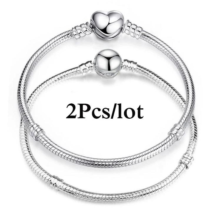 2Pcs/Lot Special Offer 3mm Silver Color Snake Chain Charm Bracelet For Women Men Fit DIY Bracelets Jewelry Gift Wholesale