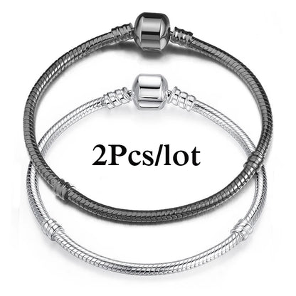2Pcs/Lot Special Offer 3mm Silver Color Snake Chain Charm Bracelet For Women Men Fit DIY Bracelets Jewelry Gift Wholesale