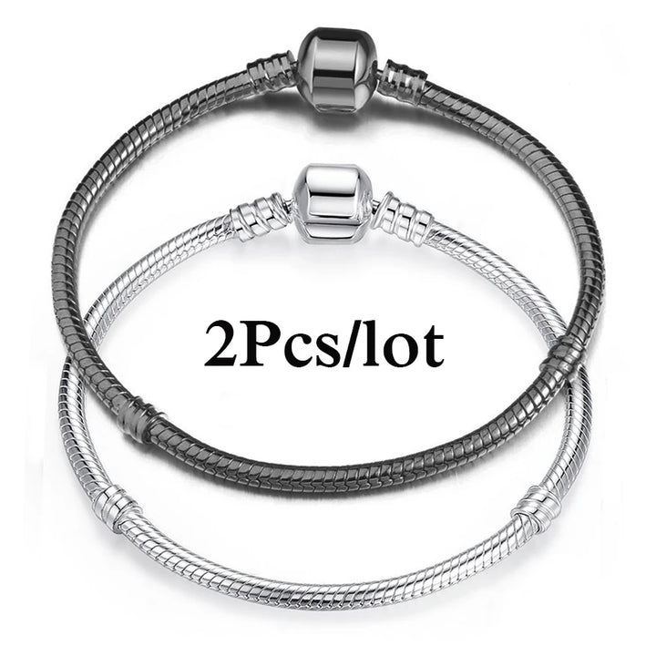 2Pcs/Lot Special Offer 3mm Silver Color Snake Chain Charm Bracelet For Women Men Fit DIY Bracelets Jewelry Gift Wholesale