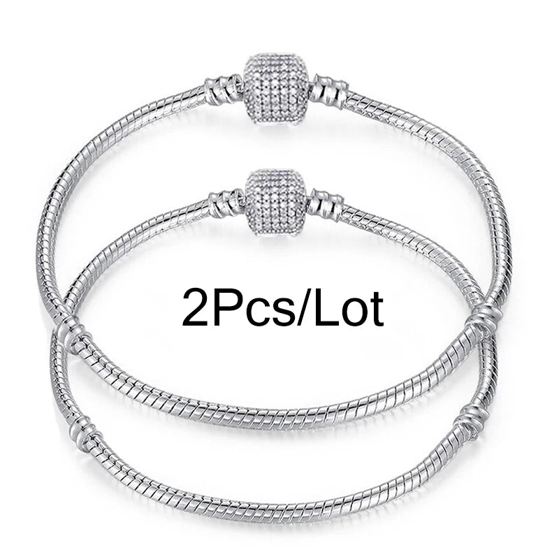 2Pcs/Lot Special Offer 3mm Silver Color Snake Chain Charm Bracelet For Women Men Fit DIY Bracelets Jewelry Gift Wholesale