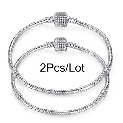 2Pcs/Lot Special Offer 3mm Silver Color Snake Chain Charm Bracelet For Women Men Fit DIY Bracelets Jewelry Gift Wholesale