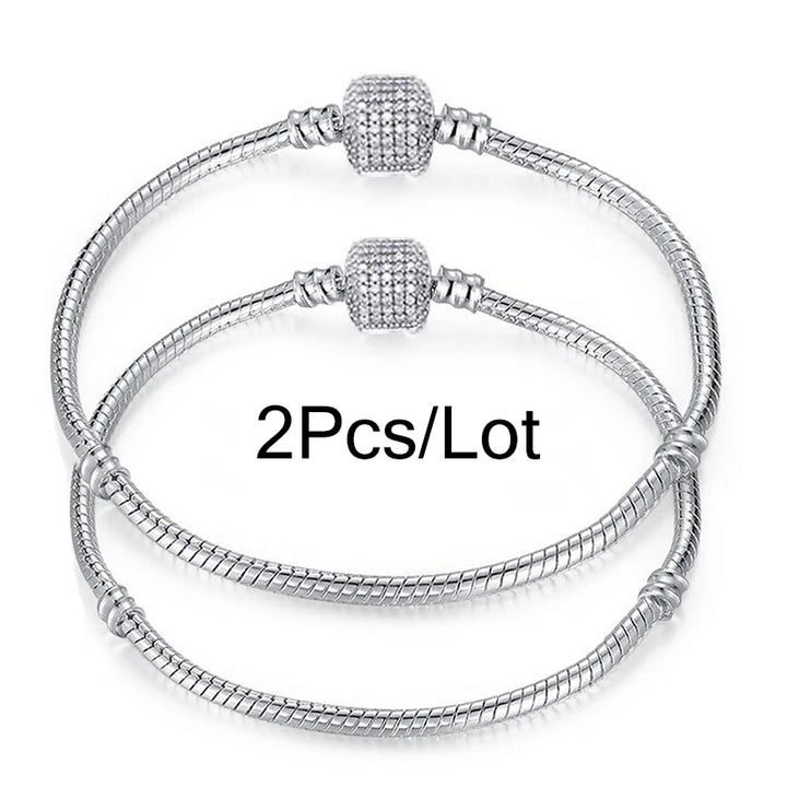 2Pcs/Lot Special Offer 3mm Silver Color Snake Chain Charm Bracelet For Women Men Fit DIY Bracelets Jewelry Gift Wholesale