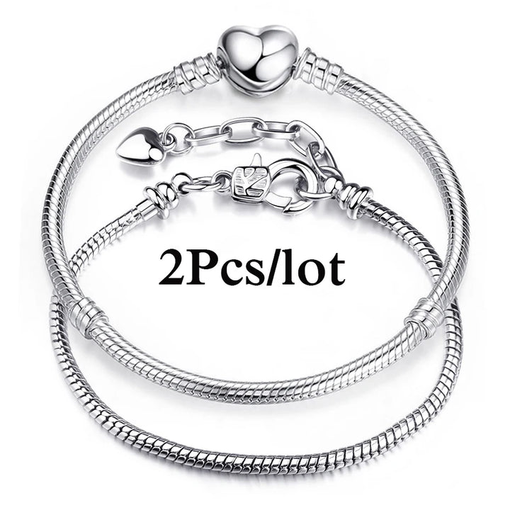 2Pcs/Lot Special Offer 3mm Silver Color Snake Chain Charm Bracelet For Women Men Fit DIY Bracelets Jewelry Gift Wholesale