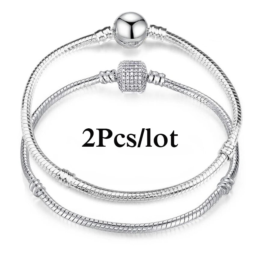 2Pcs/Lot Special Offer 3mm Silver Color Snake Chain Charm Bracelet For Women Men Fit DIY Bracelets Jewelry Gift Wholesale