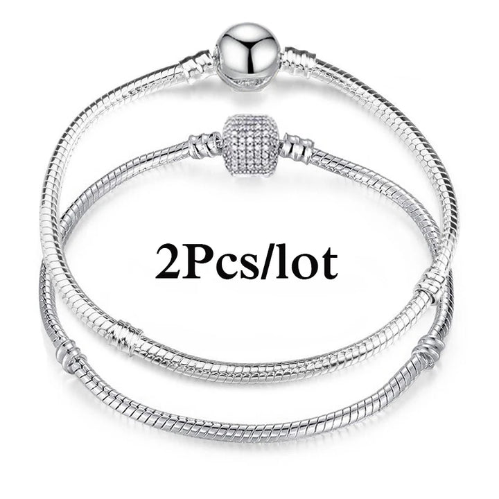 2Pcs/Lot Special Offer 3mm Silver Color Snake Chain Charm Bracelet For Women Men Fit DIY Bracelets Jewelry Gift Wholesale