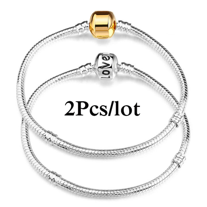 2Pcs/Lot Special Offer 3mm Silver Color Snake Chain Charm Bracelet For Women Men Fit DIY Bracelets Jewelry Gift Wholesale