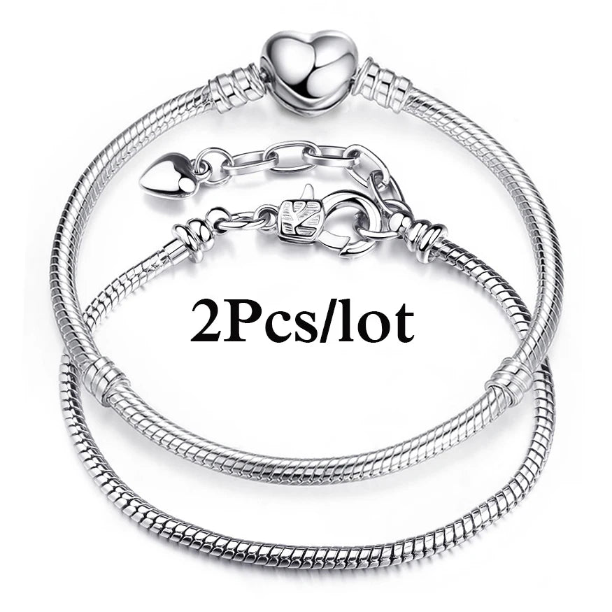 2Pcs/Lot Special Offer 3mm Silver Color Snake Chain Charm Bracelet For Women Men Fit DIY Bracelets Jewelry Gift Wholesale