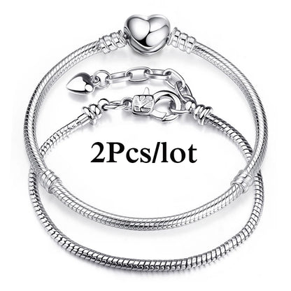 2Pcs/Lot Special Offer 3mm Silver Color Snake Chain Charm Bracelet For Women Men Fit DIY Bracelets Jewelry Gift Wholesale