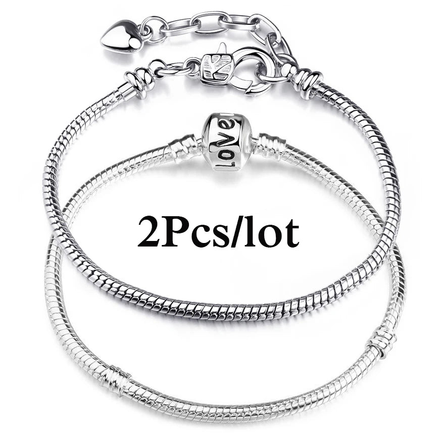 2Pcs/Lot Special Offer 3mm Silver Color Snake Chain Charm Bracelet For Women Men Fit DIY Bracelets Jewelry Gift Wholesale