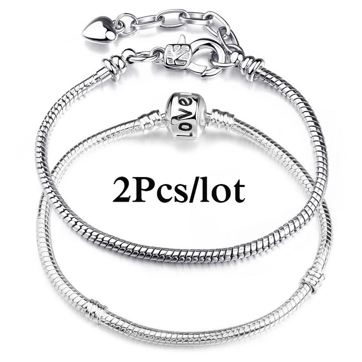 2Pcs/Lot Special Offer 3mm Silver Color Snake Chain Charm Bracelet For Women Men Fit DIY Bracelets Jewelry Gift Wholesale