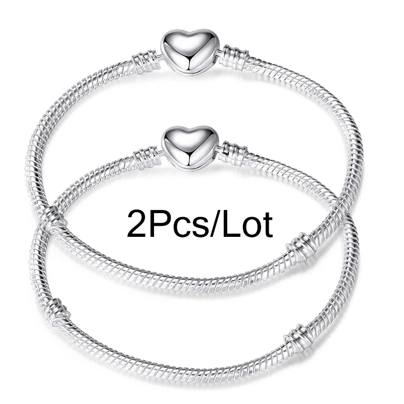 2Pcs/Lot Special Offer 3mm Silver Color Snake Chain Charm Bracelet For Women Men Fit DIY Bracelets Jewelry Gift Wholesale