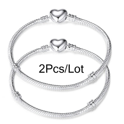 2Pcs/Lot Special Offer 3mm Silver Color Snake Chain Charm Bracelet For Women Men Fit DIY Bracelets Jewelry Gift Wholesale
