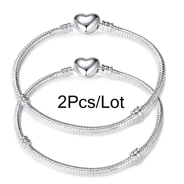2Pcs/Lot Special Offer 3mm Silver Color Snake Chain Charm Bracelet For Women Men Fit DIY Bracelets Jewelry Gift Wholesale