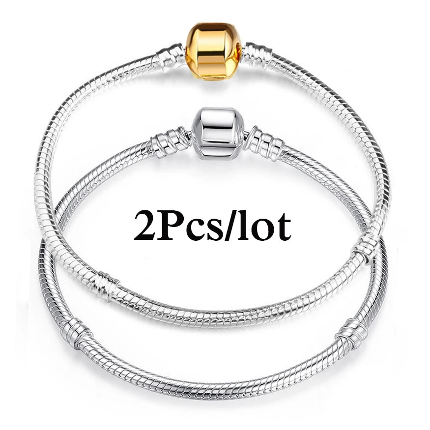 2Pcs/Lot Special Offer 3mm Silver Color Snake Chain Charm Bracelet For Women Men Fit DIY Bracelets Jewelry Gift Wholesale