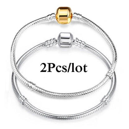 2Pcs/Lot Special Offer 3mm Silver Color Snake Chain Charm Bracelet For Women Men Fit DIY Bracelets Jewelry Gift Wholesale