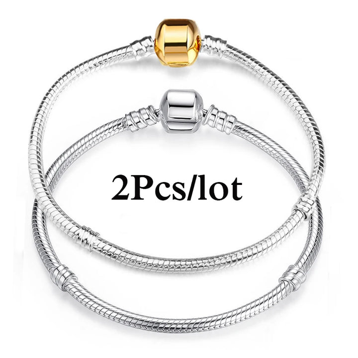 2Pcs/Lot Special Offer 3mm Silver Color Snake Chain Charm Bracelet For Women Men Fit DIY Bracelets Jewelry Gift Wholesale