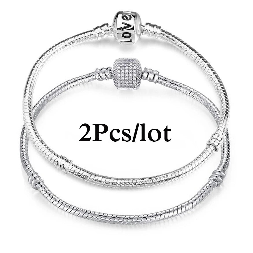 2Pcs/Lot Special Offer 3mm Silver Color Snake Chain Charm Bracelet For Women Men Fit DIY Bracelets Jewelry Gift Wholesale