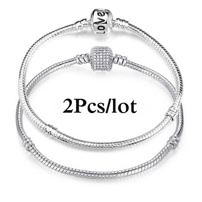 2Pcs/Lot Special Offer 3mm Silver Color Snake Chain Charm Bracelet For Women Men Fit DIY Bracelets Jewelry Gift Wholesale