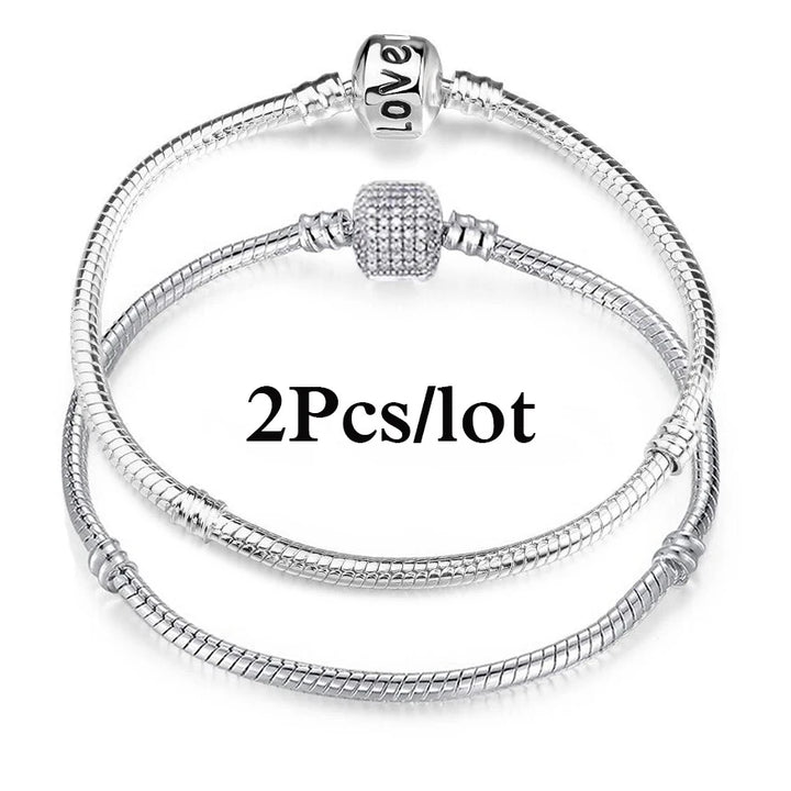 2Pcs/Lot Special Offer 3mm Silver Color Snake Chain Charm Bracelet For Women Men Fit DIY Bracelets Jewelry Gift Wholesale
