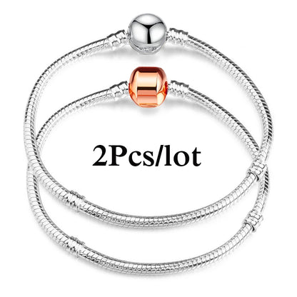 2Pcs/Lot Special Offer 3mm Silver Color Snake Chain Charm Bracelet For Women Men Fit DIY Bracelets Jewelry Gift Wholesale
