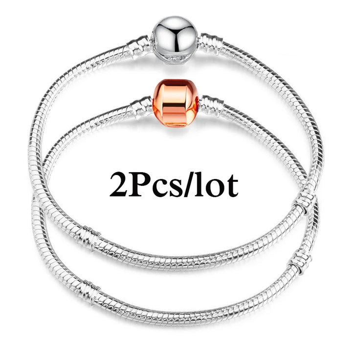 2Pcs/Lot Special Offer 3mm Silver Color Snake Chain Charm Bracelet For Women Men Fit DIY Bracelets Jewelry Gift Wholesale