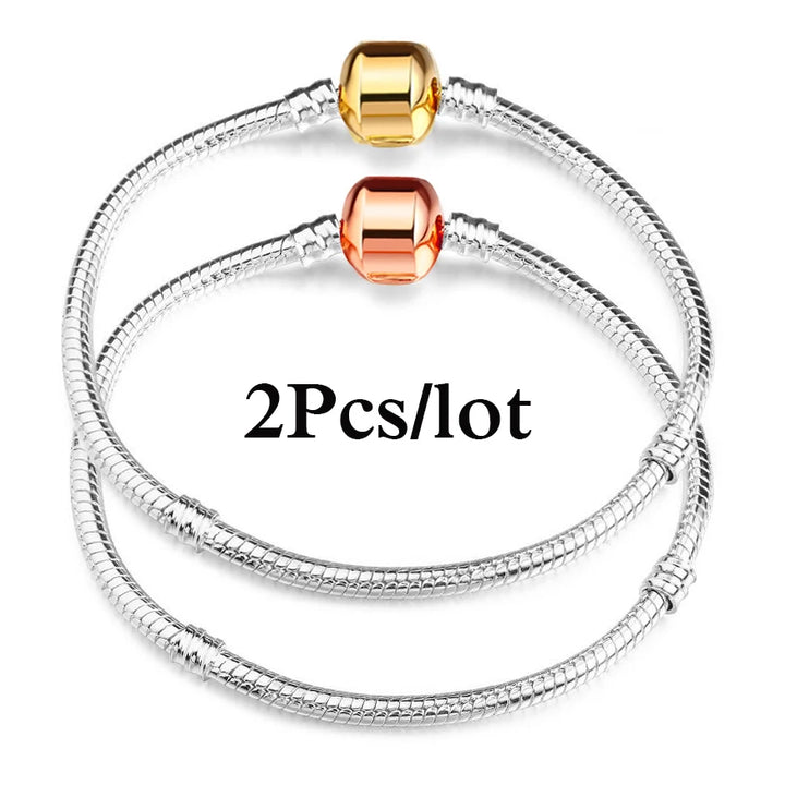 2Pcs/Lot Special Offer 3mm Silver Color Snake Chain Charm Bracelet For Women Men Fit DIY Bracelets Jewelry Gift Wholesale
