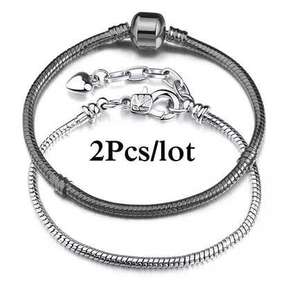 2Pcs/Lot Special Offer 3mm Silver Color Snake Chain Charm Bracelet For Women Men Fit DIY Bracelets Jewelry Gift Wholesale