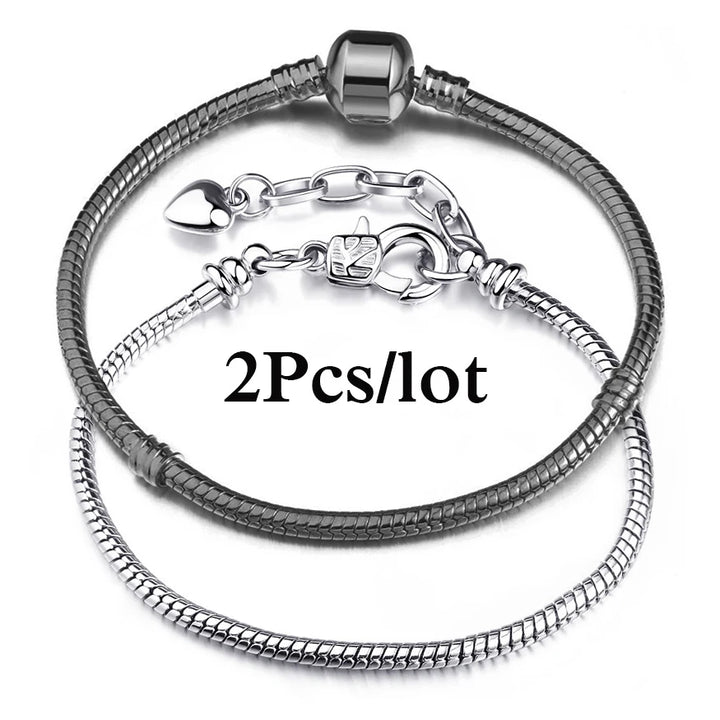 2Pcs/Lot Special Offer 3mm Silver Color Snake Chain Charm Bracelet For Women Men Fit DIY Bracelets Jewelry Gift Wholesale