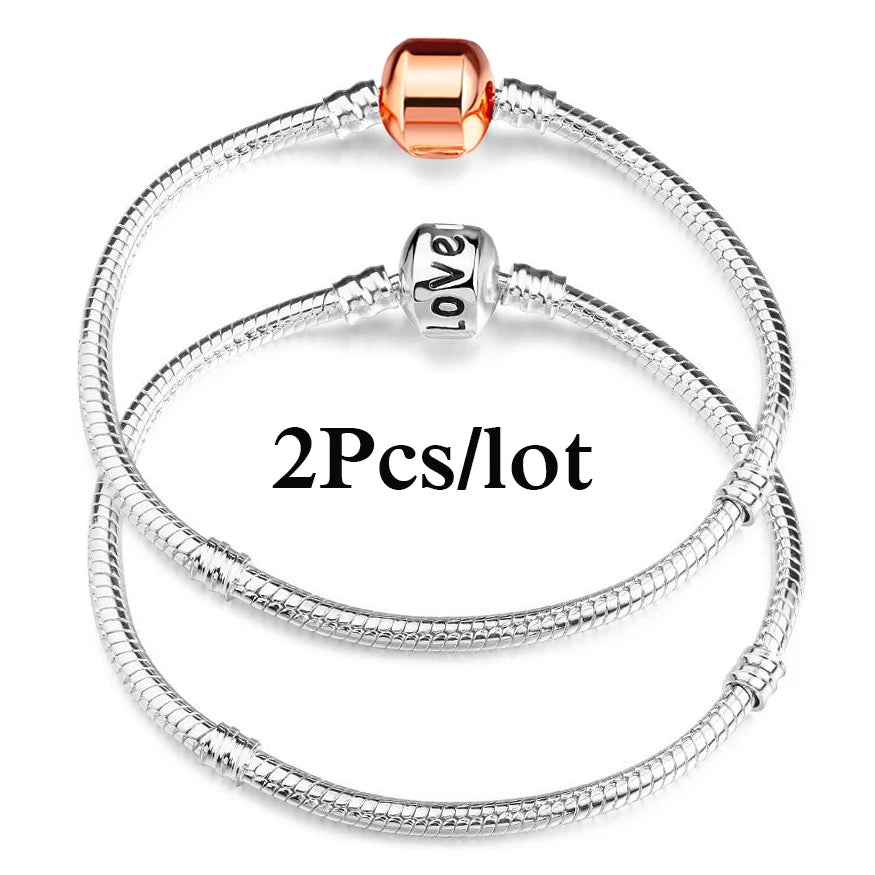 2Pcs/Lot Special Offer 3mm Silver Color Snake Chain Charm Bracelet For Women Men Fit DIY Bracelets Jewelry Gift Wholesale