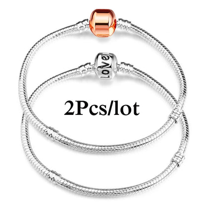 2Pcs/Lot Special Offer 3mm Silver Color Snake Chain Charm Bracelet For Women Men Fit DIY Bracelets Jewelry Gift Wholesale