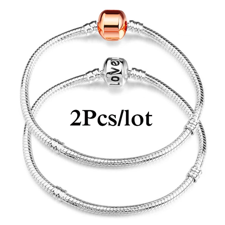2Pcs/Lot Special Offer 3mm Silver Color Snake Chain Charm Bracelet For Women Men Fit DIY Bracelets Jewelry Gift Wholesale