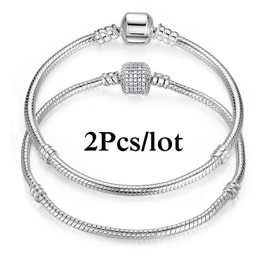 2Pcs/Lot Special Offer 3mm Silver Color Snake Chain Charm Bracelet For Women Men Fit DIY Bracelets Jewelry Gift Wholesale