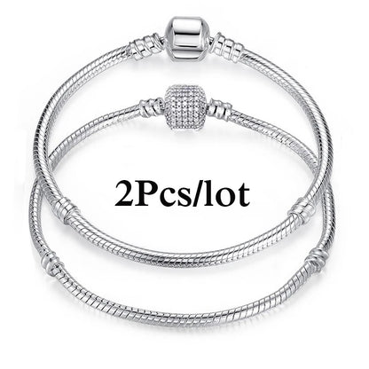 2Pcs/Lot Special Offer 3mm Silver Color Snake Chain Charm Bracelet For Women Men Fit DIY Bracelets Jewelry Gift Wholesale