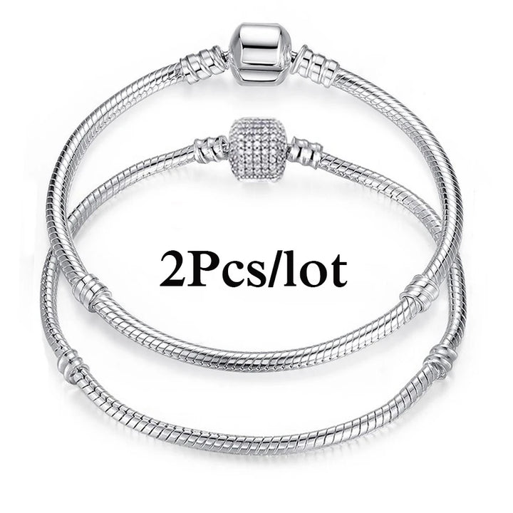 2Pcs/Lot Special Offer 3mm Silver Color Snake Chain Charm Bracelet For Women Men Fit DIY Bracelets Jewelry Gift Wholesale