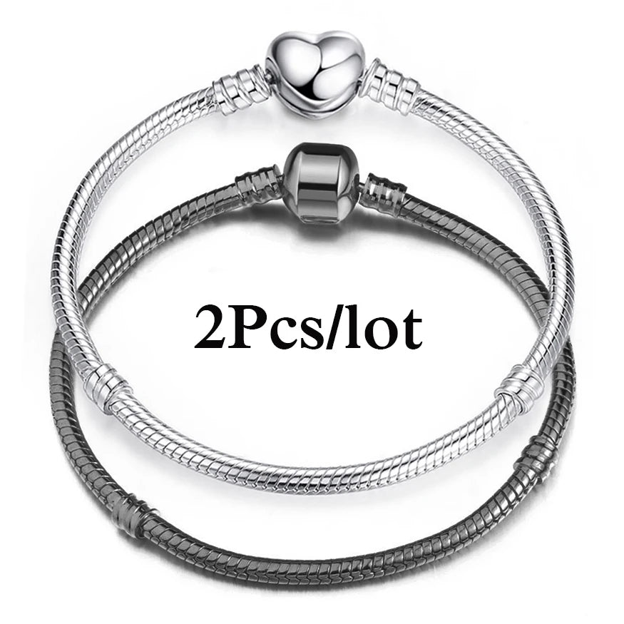 2Pcs/Lot Special Offer 3mm Silver Color Snake Chain Charm Bracelet For Women Men Fit DIY Bracelets Jewelry Gift Wholesale