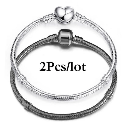 2Pcs/Lot Special Offer 3mm Silver Color Snake Chain Charm Bracelet For Women Men Fit DIY Bracelets Jewelry Gift Wholesale